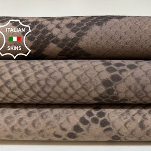 TAUPE SUEDE PYTHON Snake Print On Thick Soft Italian Goatskin Goat leather hide hides skin skins 4sqf 1.2mm #B4972