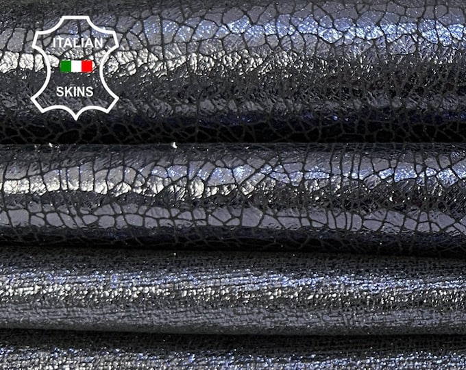 2 Different DARK BLUE Print On BLACK Soft Italian Goatskin Goat Leather pack 2 hides skins total 5sqf 1.0mm #B9472