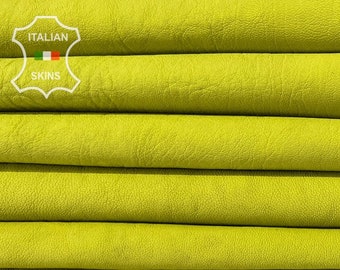 WASHED LIME YELLOW Waxy Vintage Look Vegetable Tan Soft Italian Lambskin Lamb Sheep leather pack 2 hides skins total 10sqf 0.8mm #B7325
