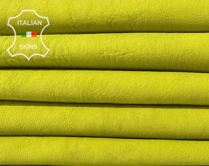 WASHED LIME YELLOW Waxy Vintage Look Vegetable Tan Soft Italian Lambskin Lamb Sheep leather pack 2 hides skins total 10sqf 0.8mm #B7325