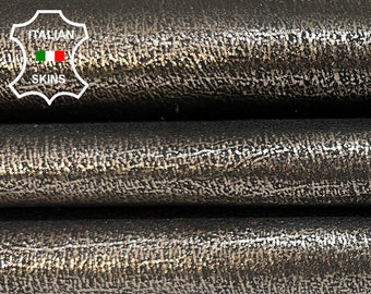 Delivered Duty Paid-METALLIC PLATINUM CRACKED Textured Print On Black Italian Goatskin Goat Leather skin 4sqf 1.0mm #B6767