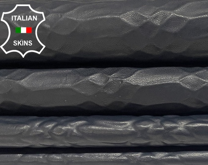 DARK GRAY MIDNIGHT Anthracite Snake Textured Print On Thin Soft Italian Lambskin Lamb Sheep Leather pack 2 skins total 14sqf 0.4mm #B2163