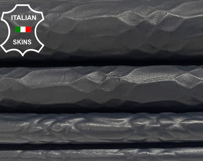 DARK GRAY MIDNIGHT Anthracite Snake Textured Print On Thin Soft Italian Lambskin Lamb Sheep Leather pack 2 skins total 14sqf 0.4mm #B2163