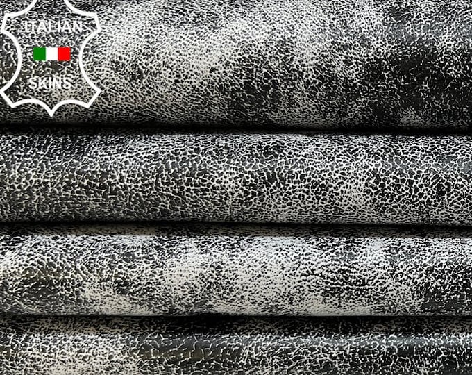 BLACK VINTAGE LOOK Distressed On Gray Soft Italian Lambskin Lamb Sheep Leather pack 2 hides skins total 10+sqf 0.8mm #B6484