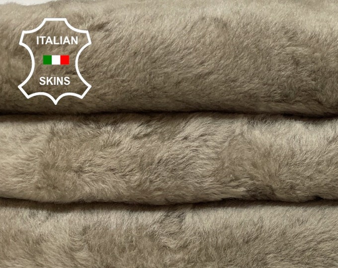 KHAKI Soft sheepskin shearling fur hairy sheep 1 side usable Italian leather hides hide skin skins 20"x26"  #B647