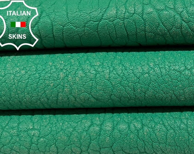 GREEN BUBBLY GRAINY On Beige Vegetable Tan Thick Soft Italian Lambskin Lamb Sheep leather hide hides skin skins 5sqf 2.5mm #B6159