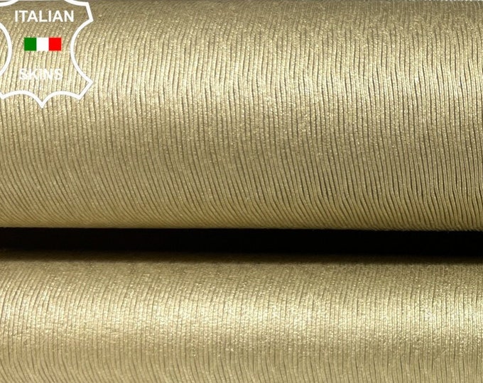 METALLIC LIGHT GOLD Lines Print Textured Thick Soft Italian Goatskin Goat Leather hide hides skin skins 5sqf 1.3mm #B5358