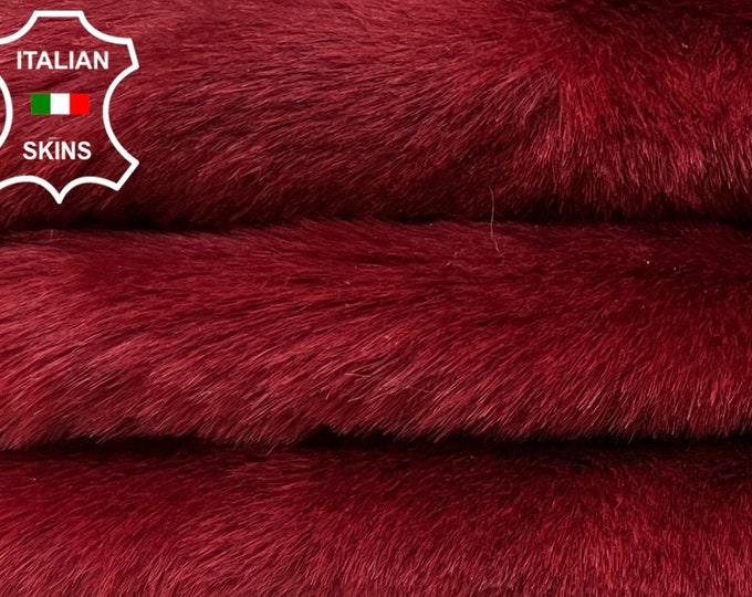 WINE RED Short Hair On Soft sheepskin shearling fur hairy sheep Italian leather skin skins hide hides 15"x24"  #B6728