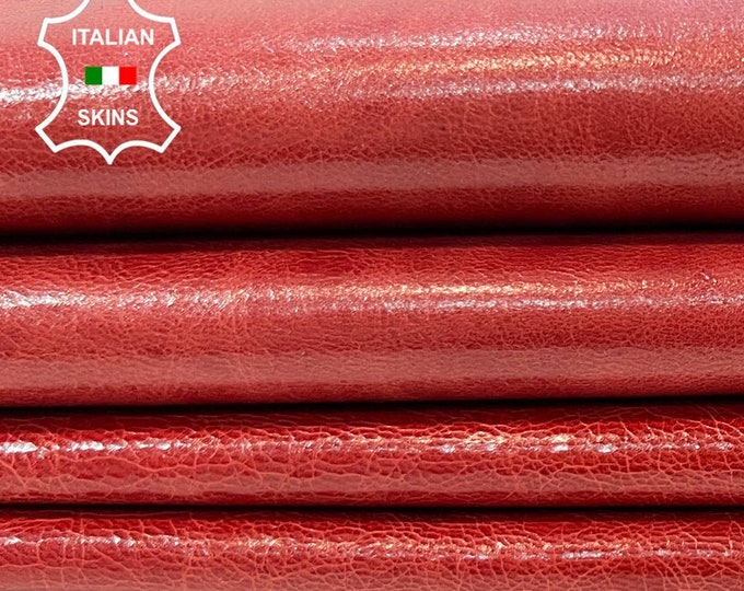 FIRE RED ORANGE Crinkle Shiny Vintage Look Italian Goatskin Goat leather pack 2 hides skins total 6+sqf 0.8mm #C54
