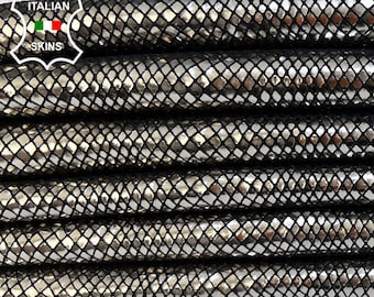 METALLIC STEEL SNAKE Print On Italian Goatskin Goat Leather pack 2 hides skins total 10+sqf 0.8mm #B9764