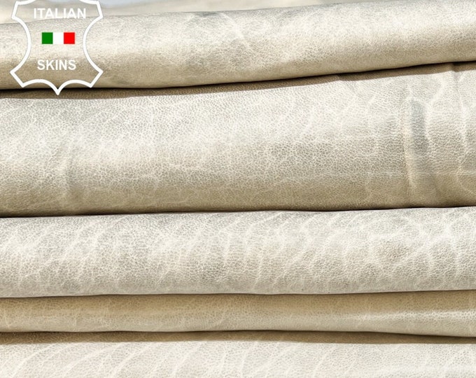 DIRTY CREAM IVORY Distressed Vinage Look Italian Lambskin Lamb Sheep leather pack 3 hides skins total 18sqf 0.9mm #B9666