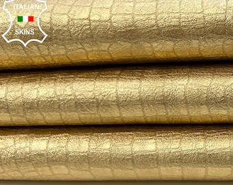 METALLIC GOLD CROCODILE Textured Print On Thick Italian Goatskin Goat leather hide hides skin skins 7+sqf 1.7mm #C110