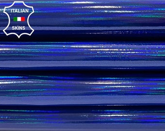 METALLIC HOLOGRAPHIC BLUE Crinkled Shiny Italian Lambskin Lamb Sheep Leather pack 2 hides skins total 14sqf 0.9mm #C306