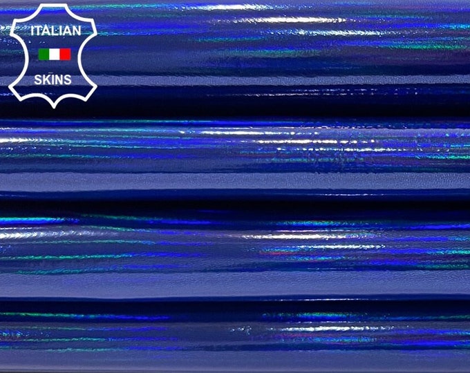 METALLIC HOLOGRAPHIC BLUE Crinkled Shiny Italian Lambskin Lamb Sheep Leather pack 2 hides skins total 14sqf 0.9mm #C306