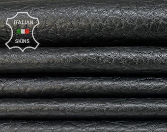 BLACK BUFFALO GRAINY Textured Soft Italian Lambskin Lamb Sheep Leather pack 2 hides skins total 10sqf 0.8mm #B8301