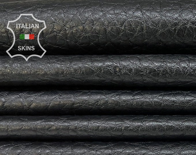 BLACK BUFFALO GRAINY Textured Soft Italian Lambskin Lamb Sheep Leather pack 2 hides skins total 10sqf 0.8mm #B8301