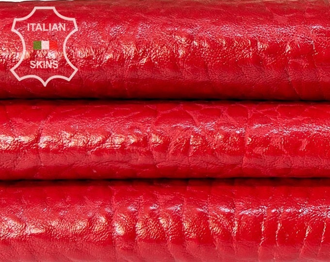 RED BUBBLY GRAINY Shiny Italian Lambskin Lamb Sheep leather hide hides skin skins 4+sqf 1.0mm #B8093