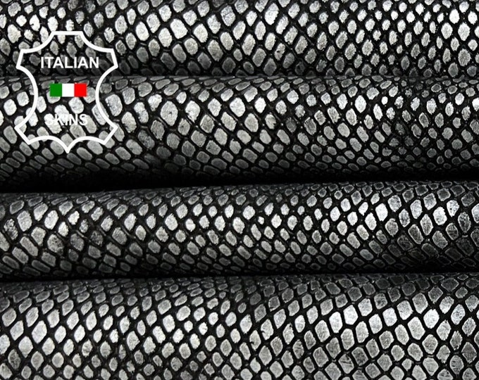 ANTIQUED SILVER DISTRESSED Snake Print Textured On Italian Goatskin Goat Leather pack 2 hides skins total 8+sqf 0.9mm #B6819