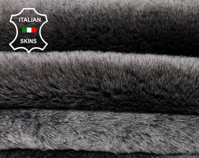 TAUPE GRAY On Dark Brown soft sheepskin shearling fur hairy sheep Italian leather skin skins hide hides 20"x26" #A9553