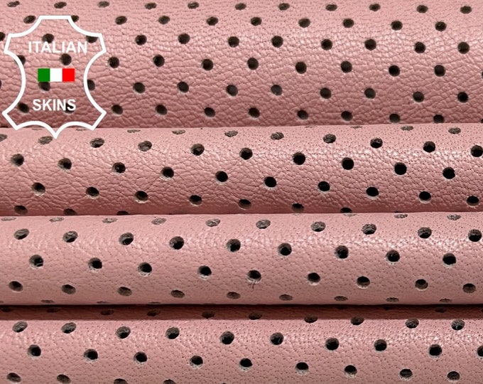 BABY PINK PINHOLES Perforated Textured Print Thin Soft Italian Lambskin Lamb Sheep Leather hides hide skin skins 5-7sqf 0.5mm #B2089