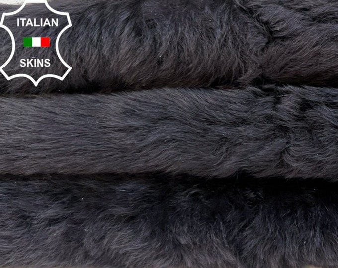 BLACK MIDNIGHT Hair On sheepskin shearling fur hairy sheep Italian leather hide hides skin skins 20"x24"  #B3989