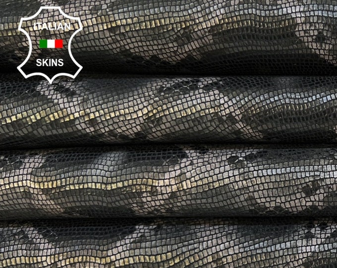 BLACK & TAUPE Python Snake Print On Soft Italian Goatskin Goat Leather pack 3 hides skins total 9sqf 1.0mm #B9143
