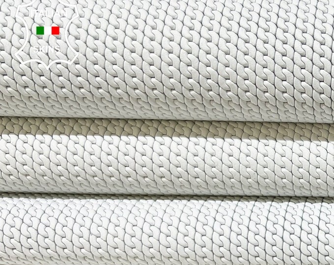 WHITE CHAIN Textured Embossed Print On Thick Italian Goatskin Goat Leather hide hides skin skins 8sqf 1.5mm #B8838