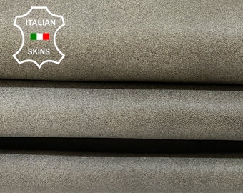 KHAKI GRAY DISTRESSED Vintage Look Thick Soft Italian Lamb Leather skin 4sqf 1.2mm #B6546