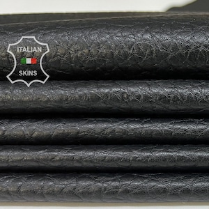 BLACK BUFFALO GRAINY Textured Soft Italian Lambskin Lamb Sheep Leather pack 2 hides skins total 10sqf 0.8mm #B8301