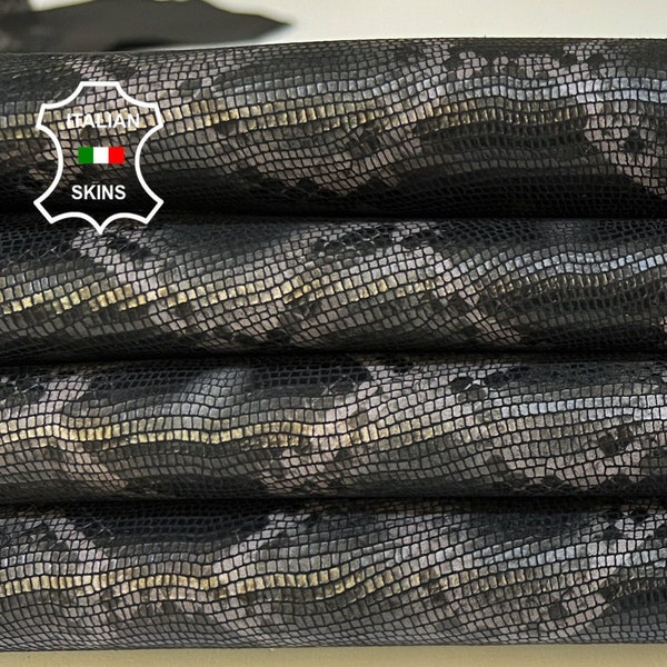 BLACK & TAUPE Python Snake Print On Soft Italian Goatskin Goat Leather pack 3 hides skins total 9sqf 1.0mm #B9143