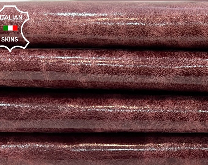 WINE BURGUNDY WAXY Shiny Vintage Look Thin Soft Italian Lambskin Lamb Sheep Leather pack 2 hides skins total 12sqf 0.4mm #B9871