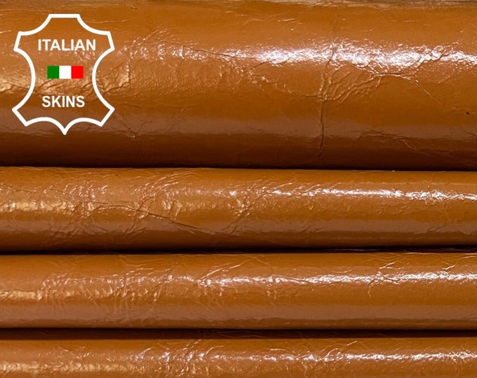 PATENT RUST BROWN Crinkled Shiny Soft Italian Goatskin Goat Leather pack  2 hides skins total 11sqf 0.7mm #B6782