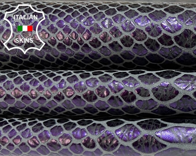 METALLIC PURPLE SNAKE Print On Crinkled Thick Soft Italian Lambskin Lamb Sheep Leather hide hides skin skins 8sqf 1.1mm #B5699