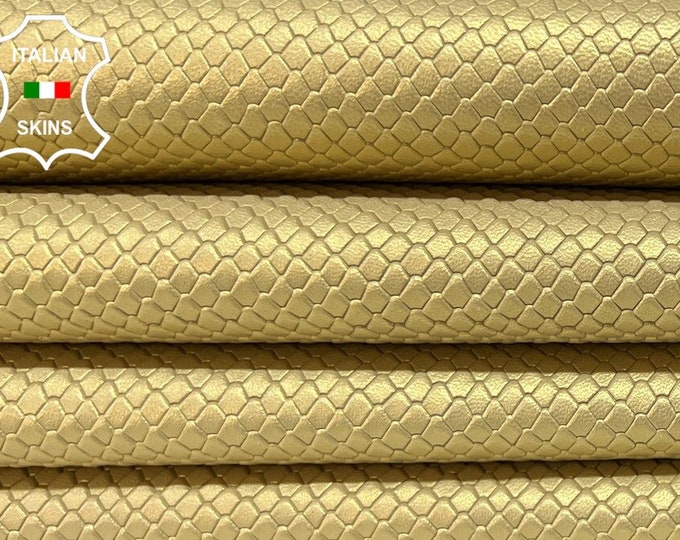 PEARLIZED GOLD SNAKE Scales Textured Print On Italian Lambskin Lamb Sheep Leather pack 2 hides skins total 12sqf 0.9mm #B8840