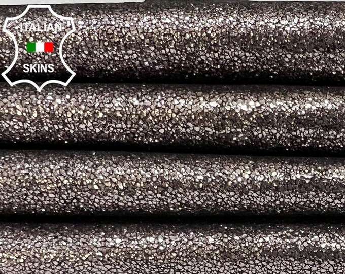 METALLIC SMOG CRACKED Shimmer On Black Soft Italian Goatskin Goat Leather pack 2 hides skins total 8sqf 0.8mm #B6080