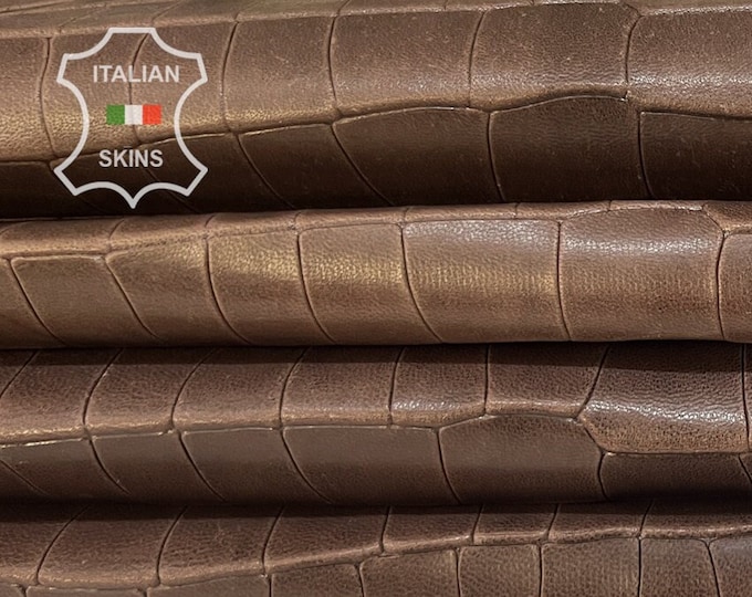 DARK BROWN CROCODILE Embossed Print on vegetable tan Antiqued Look Italian Lambskin Lamb sheep leather pack 3 skins total 25sqf 0.9mm #B7913