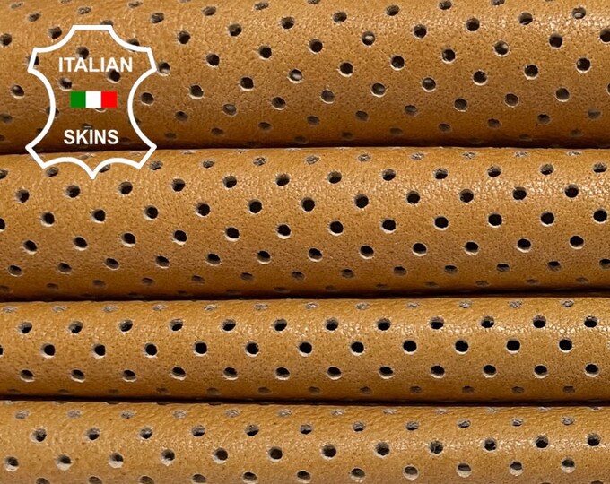 SANDY TAN PINHOLES Perforated Textured Print Soft Italian Lambskin Lamb Sheep Leather hides hide skin skins 8sqf 0.7mm #B2090