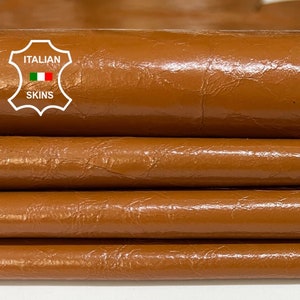 PATENT RUST BROWN Crinkled Shiny Soft Italian Goatskin Goat Leather pack  2 hides skins total 11sqf 0.7mm #B6782