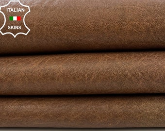 BROWN GRAINY VINTAGE Look Vegetabble Tan Thick Soft Italian Lambskin Lamb Sheep Leather hide hides skin skins 5+sqf 1.1mm #C596