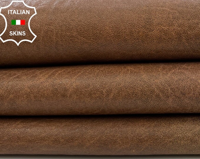 BROWN GRAINY VINTAGE Look Vegetabble Tan Thick Soft Italian Lambskin Lamb Sheep Leather hide hides skin skins 5+sqf 1.1mm #C596