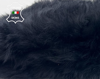 Delivered Duty Paid-MIDNIGHT VERY DARK Blue Black Hair On Soft Lamb shearling fur hairy sheep Italian leather skin 12"x28"  #C1157