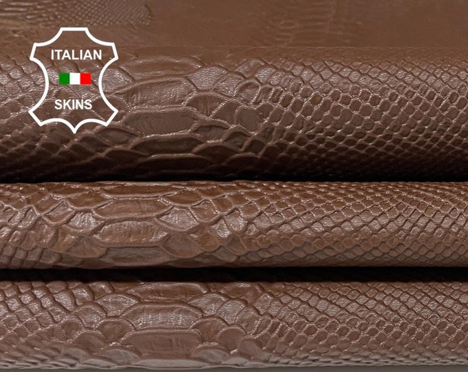 BROWN SNAKE EMBOSSED textured on Italian Goat Goatskin leather pack 2 skins total 10sqf 0.8mm #A8818