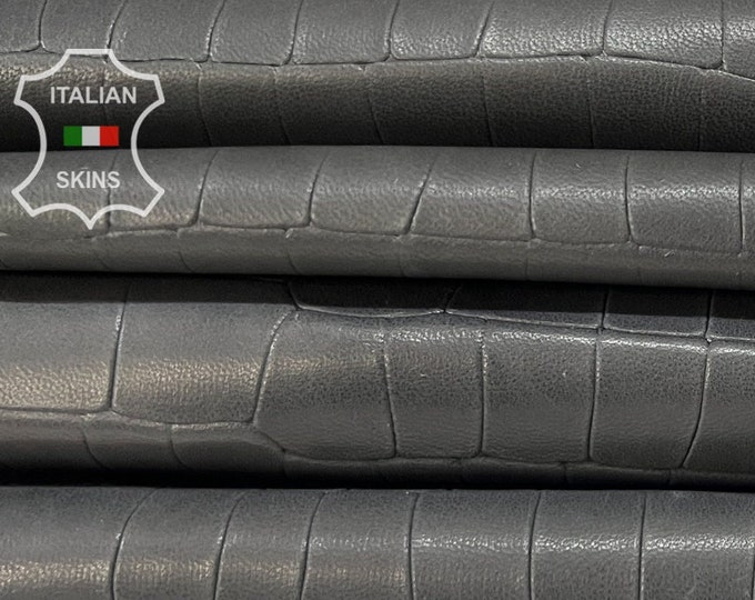 DARK GRAY ANTIQUED Crocodile Textured Embossed Print On Vegetable Tan Soft Italian Lamb sheep Leather pack 2 hides total 15sqf 1.0mm #B7586