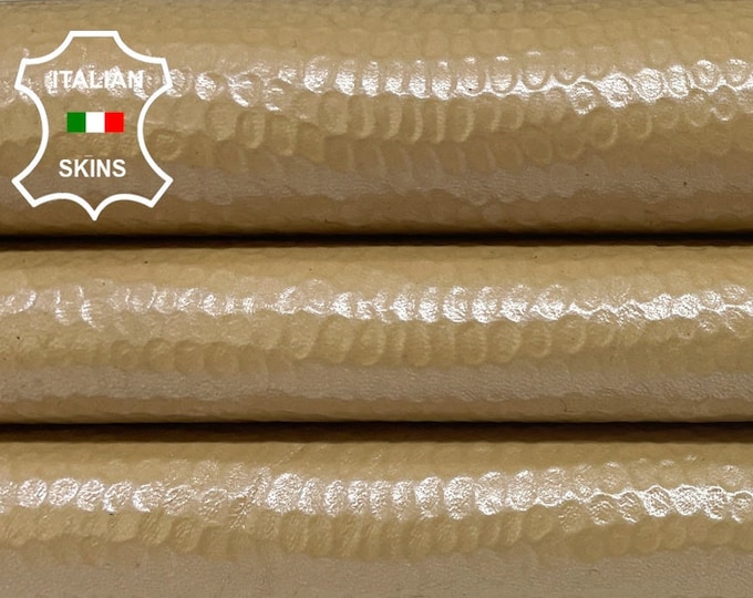 BEIGE SHINY LIZARD Reptile Print On Italian Goatskin Goat Leather hides hide skin skins 4sqf 0.5mm #B1449