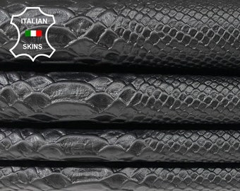 BLACK SNAKE EMBOSSED textured on soft Italian Lambskin Lamb Sheep leather pack 2 skins total 10sqf 0.6mm #A8817