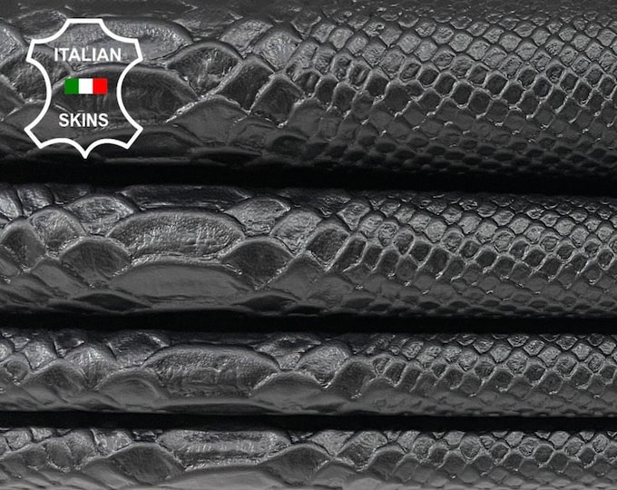 BLACK SNAKE EMBOSSED textured on soft Italian Lambskin Lamb Sheep leather pack 2 skins total 10sqf 0.6mm #A8817