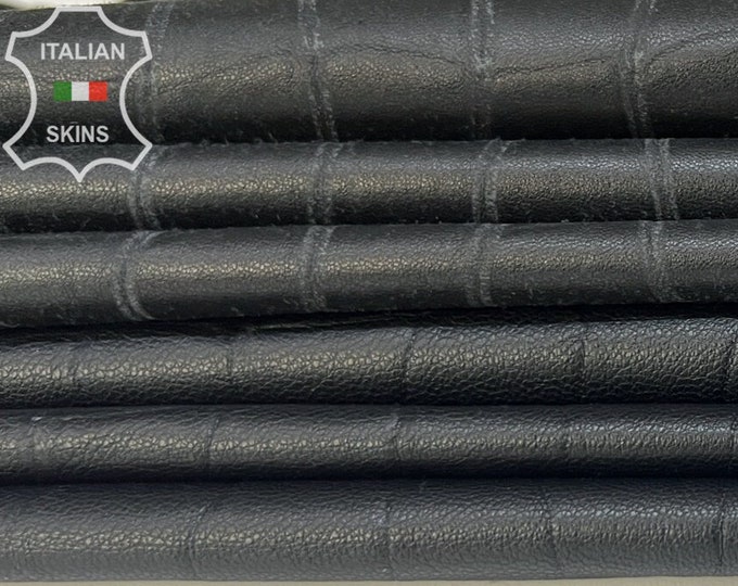 BLACK CROCODILE TEXTURED Print On Vintage Look Thin Soft Italian Lambskin Lamb Sheep Leather pack 2 hides skins total 12+sqf 0.6mm #B7963