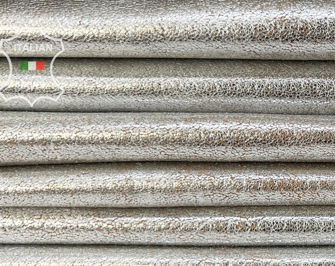 METALLIC SILVER VINTAGE Look Rough Thick Italian Goatskin Goat Leather pack 3 hides skins total 15sqf 1.1mm #B8056