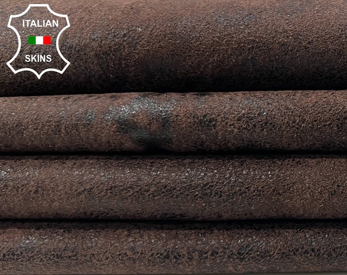 BROWN NUBUCK ANTIQUED Stonewash Vintage Look Vegetable Tan Soft Italian Lambskin Lamb Sheep Leather hide hides skin skins 6sqf 0.9mm #C354