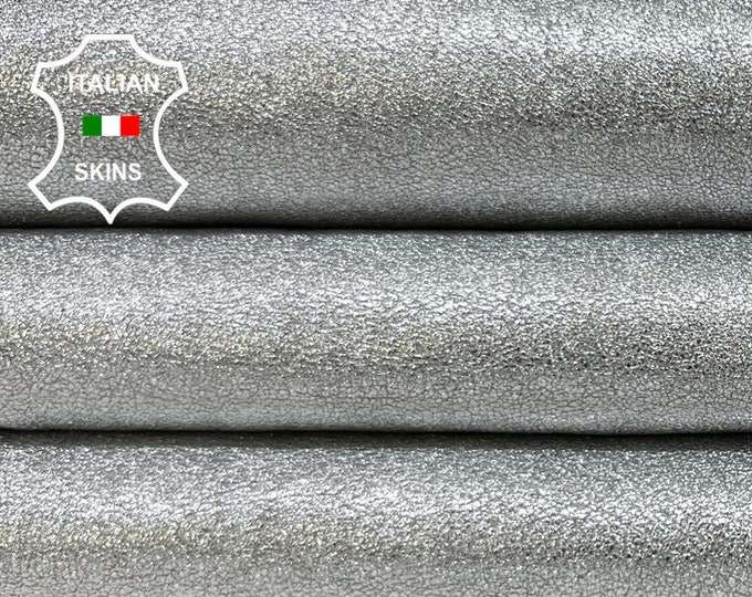 METALLIC SILVER WASHED Rough Thick Soft Italian Goatskin Goat Leather hide hides skin skins 6sqf 1.2mm #B3817